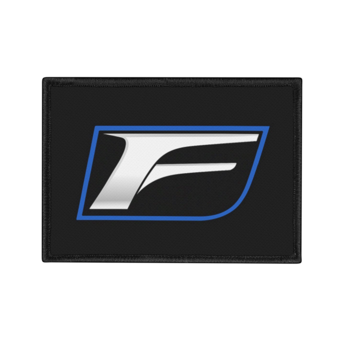 F Logo Iron-On Patch – Silver & Blue Motor Sport Emblem Patch