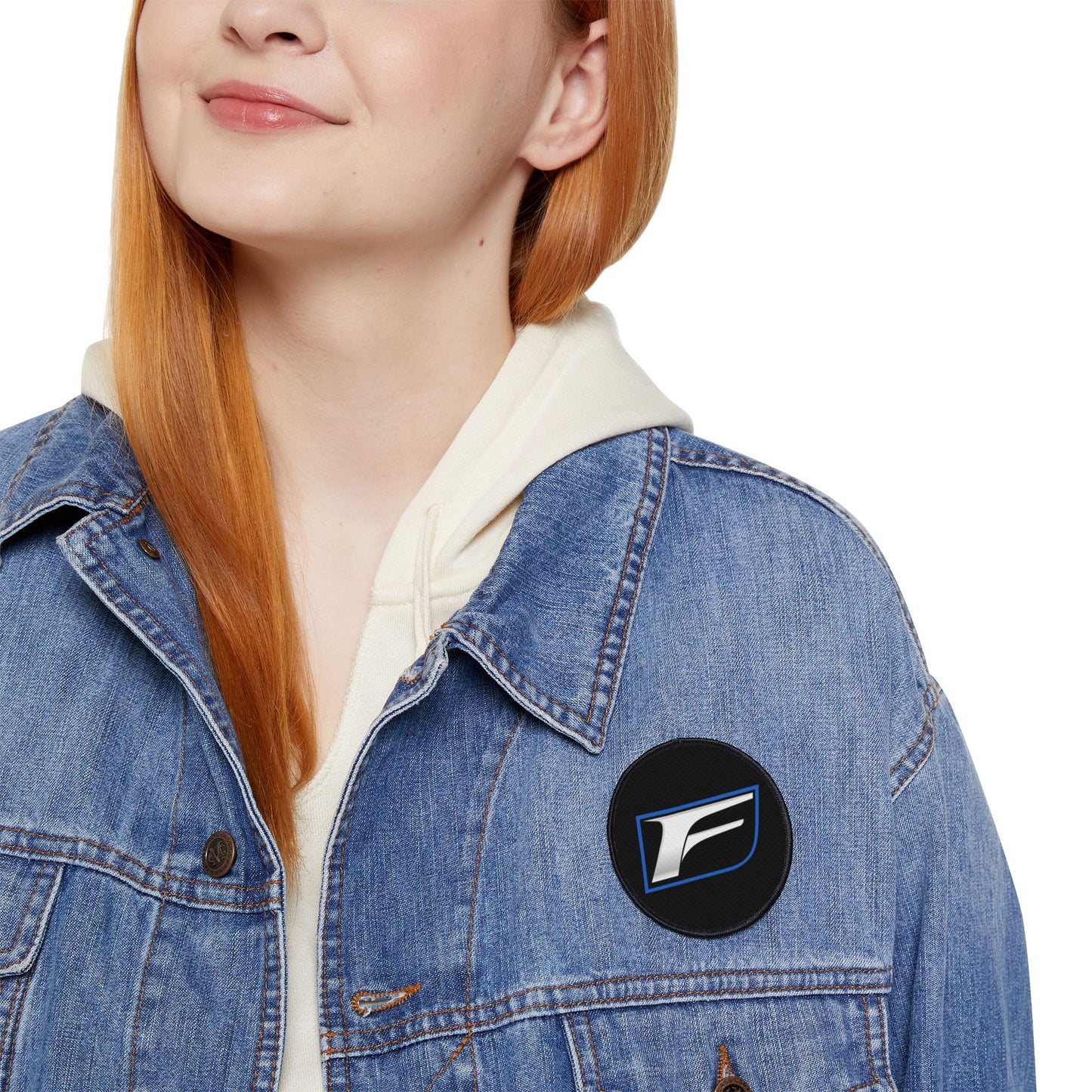 F Logo Iron-On Patch – Silver & Blue Motor Sport Emblem Patch