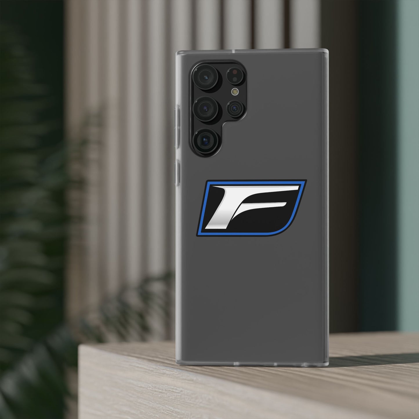 Flexi Phone Case — Sleek Black & Blue 'F' Logo Protective Cover