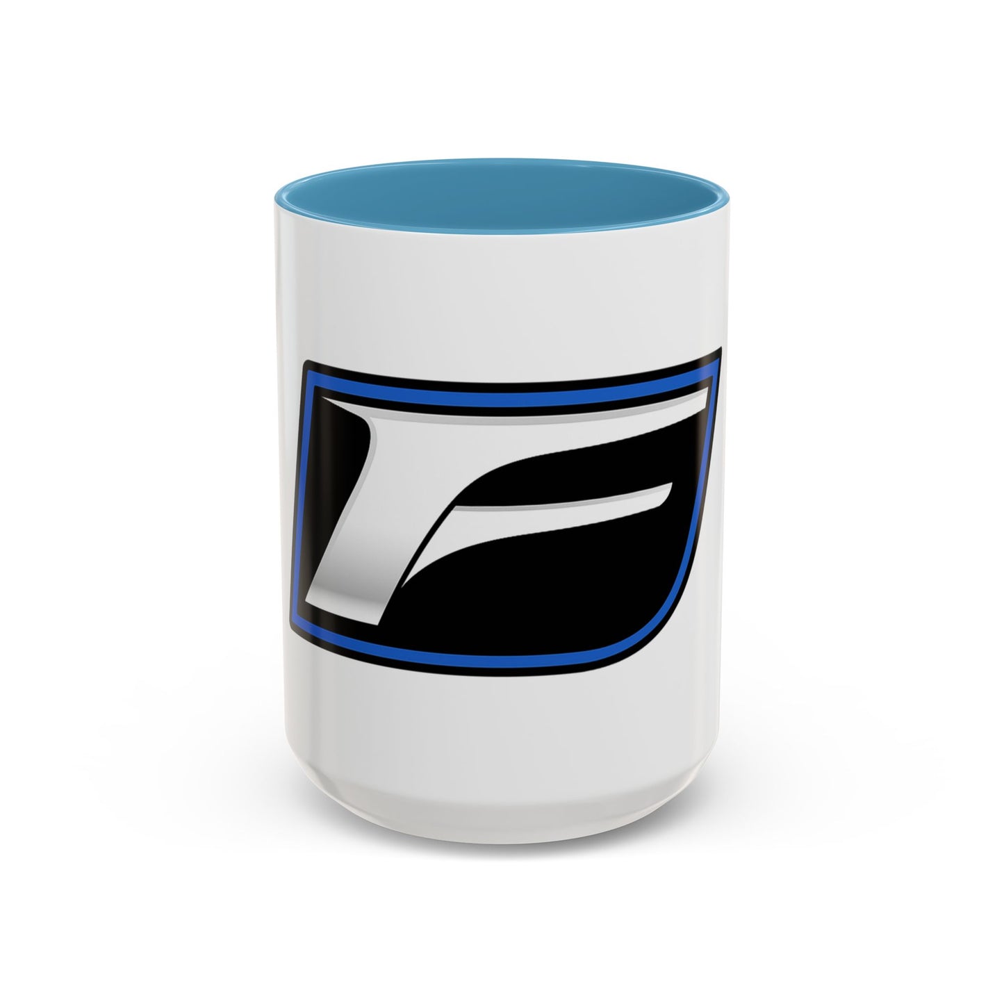 Racing F Emblem Accent Coffee Mug — Black & Blue 11/15oz