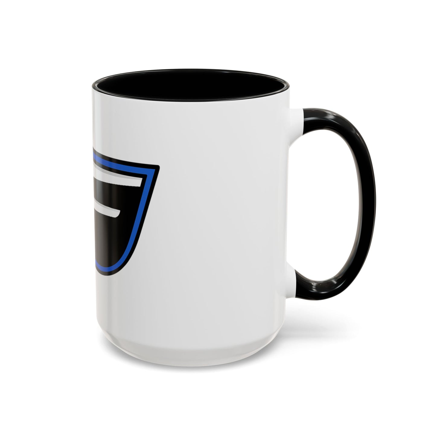 Racing F Emblem Accent Coffee Mug — Black & Blue 11/15oz