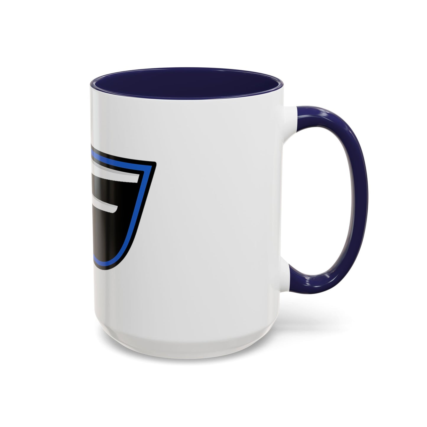 Racing F Emblem Accent Coffee Mug — Black & Blue 11/15oz