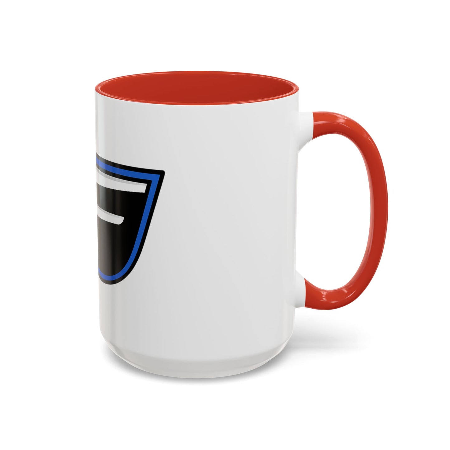 Racing F Emblem Accent Coffee Mug — Black & Blue 11/15oz