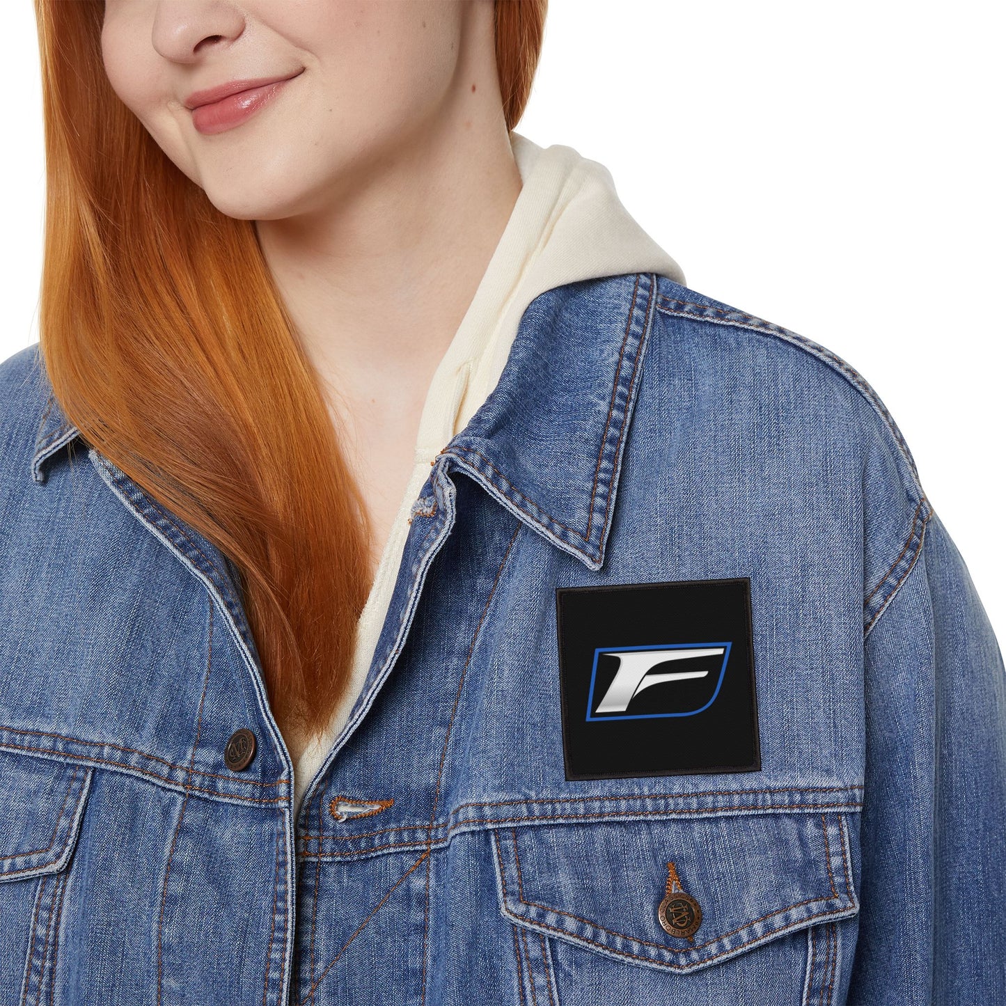 F Logo Iron-On Patch – Silver & Blue Motor Sport Emblem Patch
