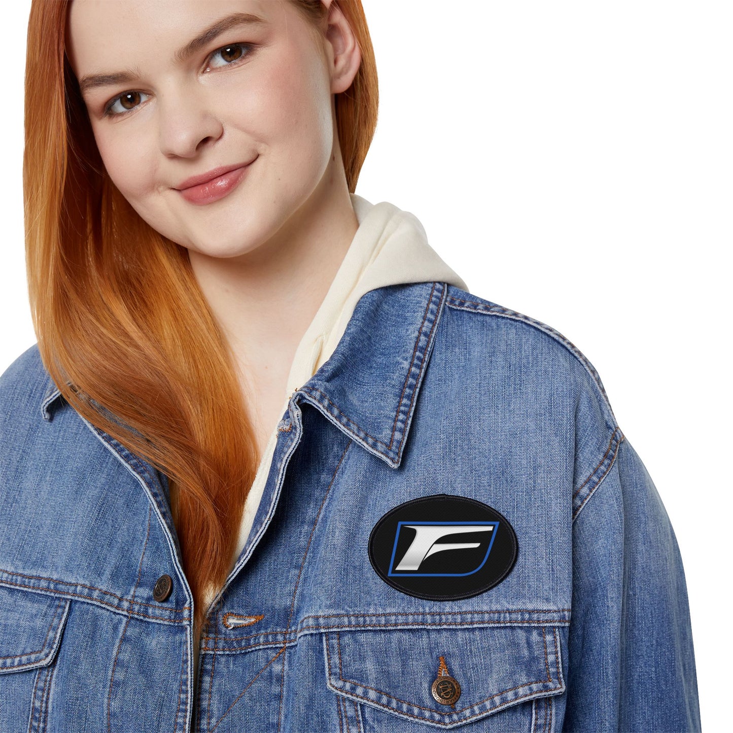 F Logo Iron-On Patch – Silver & Blue Motor Sport Emblem Patch