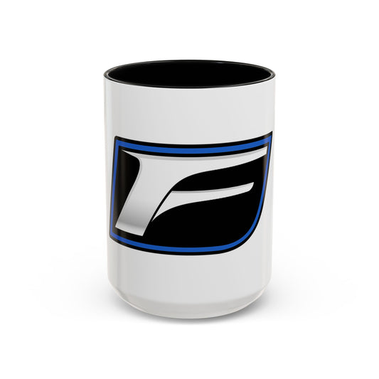 Racing F Emblem Accent Coffee Mug — Black & Blue 11/15oz