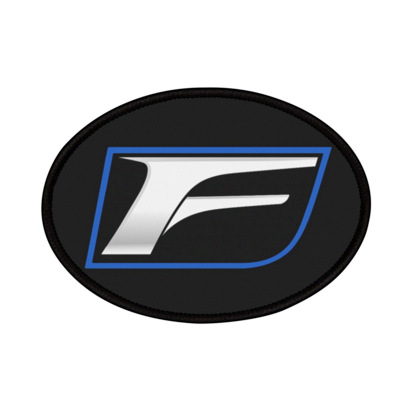F Logo Iron-On Patch – Silver & Blue Motor Sport Emblem Patch