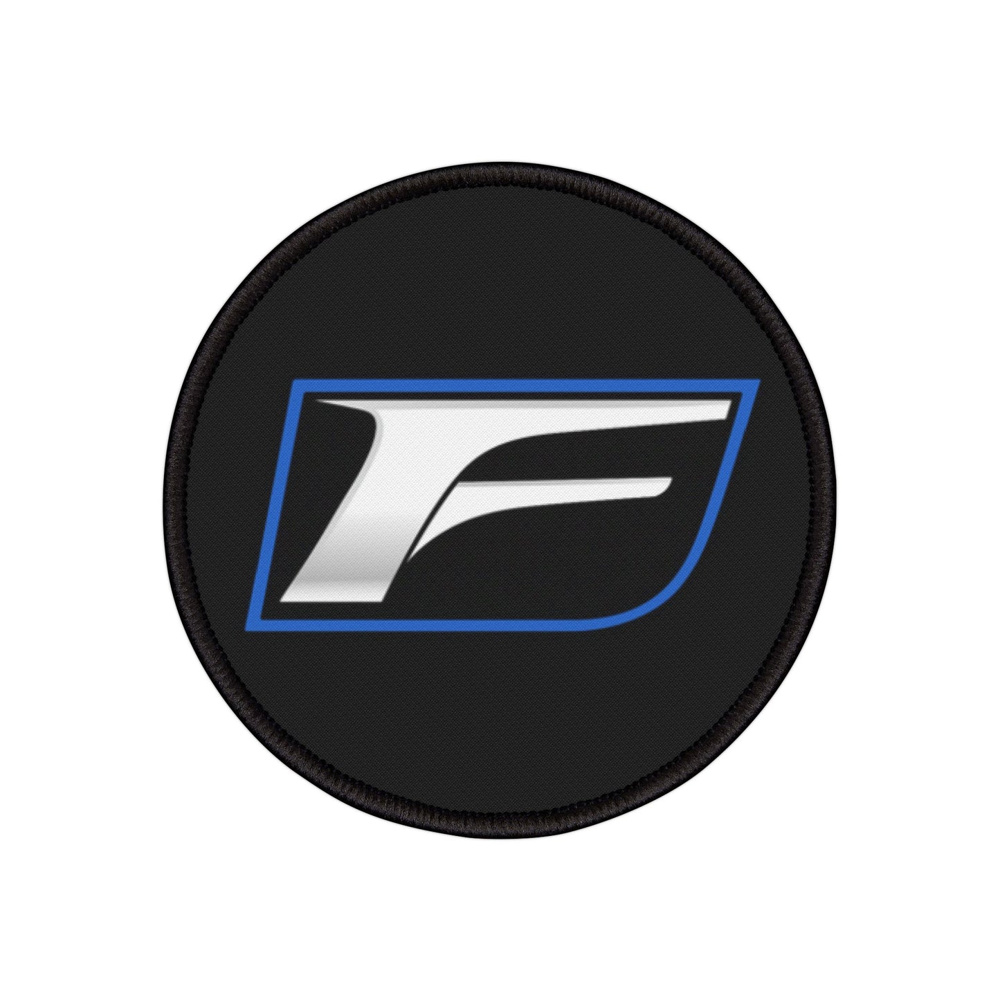 F Logo Iron-On Patch – Silver & Blue Motor Sport Emblem Patch