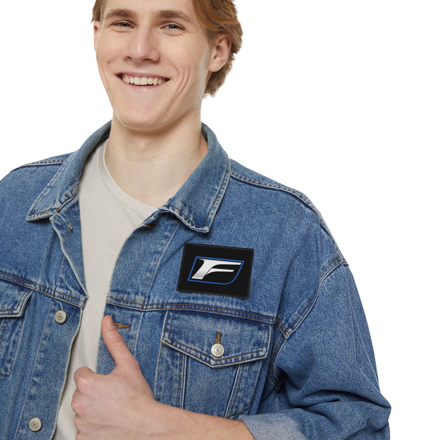 F Logo Iron-On Patch – Silver & Blue Motor Sport Emblem Patch