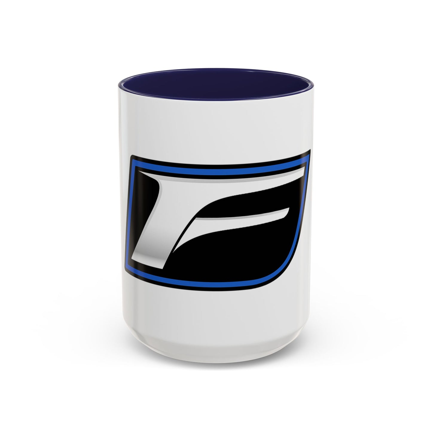 Racing F Emblem Accent Coffee Mug — Black & Blue 11/15oz