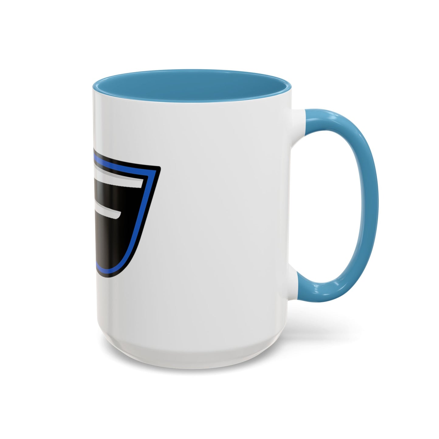 Racing F Emblem Accent Coffee Mug — Black & Blue 11/15oz