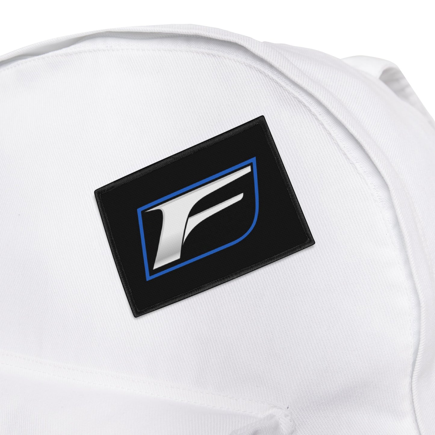 F Logo Iron-On Patch – Silver & Blue Motor Sport Emblem Patch